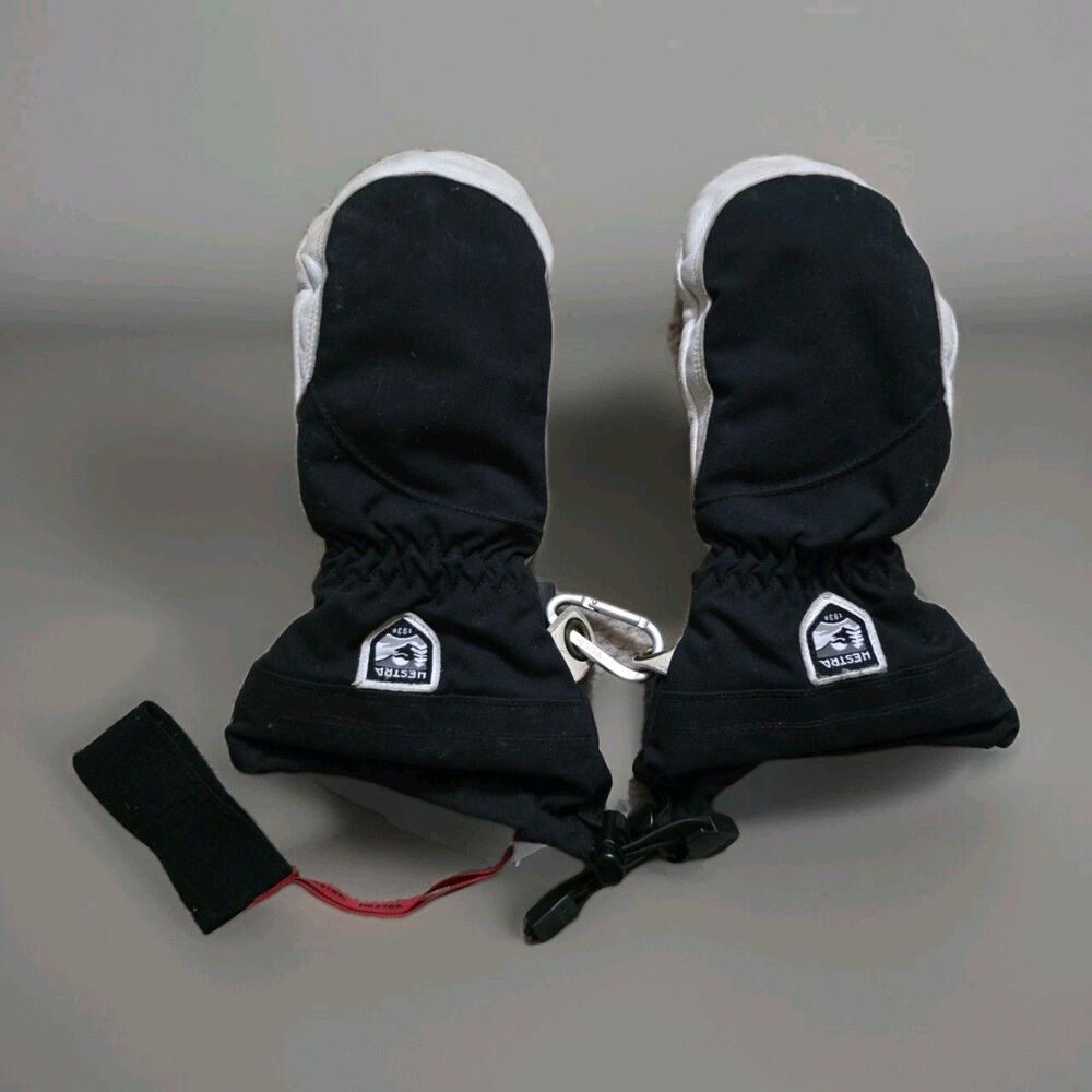 Hestra Heli Ski Female Mittens Size 6 Black White Used Skiing Snowboarding Mitt